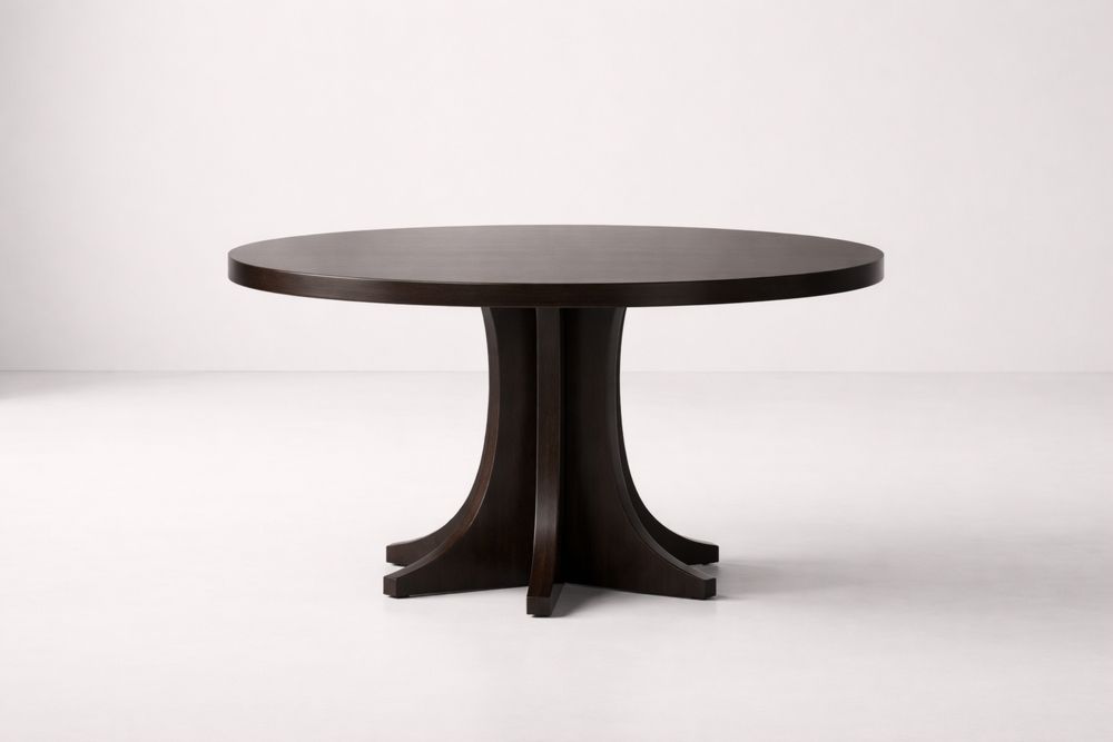 Round Solid Wood Dining Table Dark Brown
