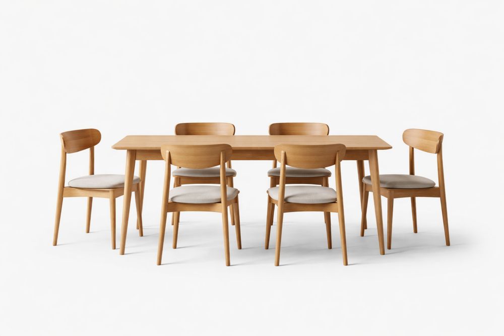 Wood Dining Set with Table and 6 Chairs Oak Finish