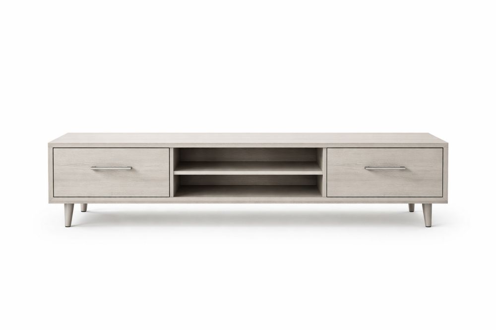 Engineered Wood TV Stand and 2 Drawers Light Grey Length 150cm x Width 45cm x Height 35cm