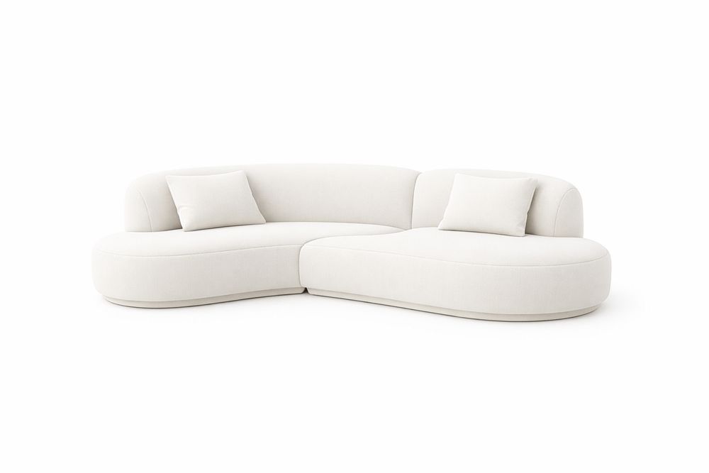 White Fabric L-Shaped Sectional Sofa with Cushions