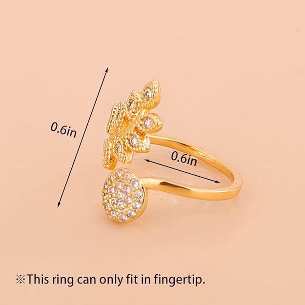 Crystal Beads Open Finger Ring Adjustable Finger Tip Manicure Jewelry Gold Nail Cap for Women