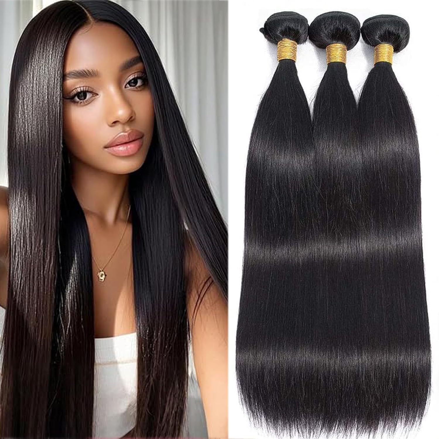 luxury quality 12A Straight Bundles Human Hair, 100g/Pack Unprocessed Virgin Human Hair Weave Bundles Deals, Soft Double Weft Quick Weave Extensions for Women
