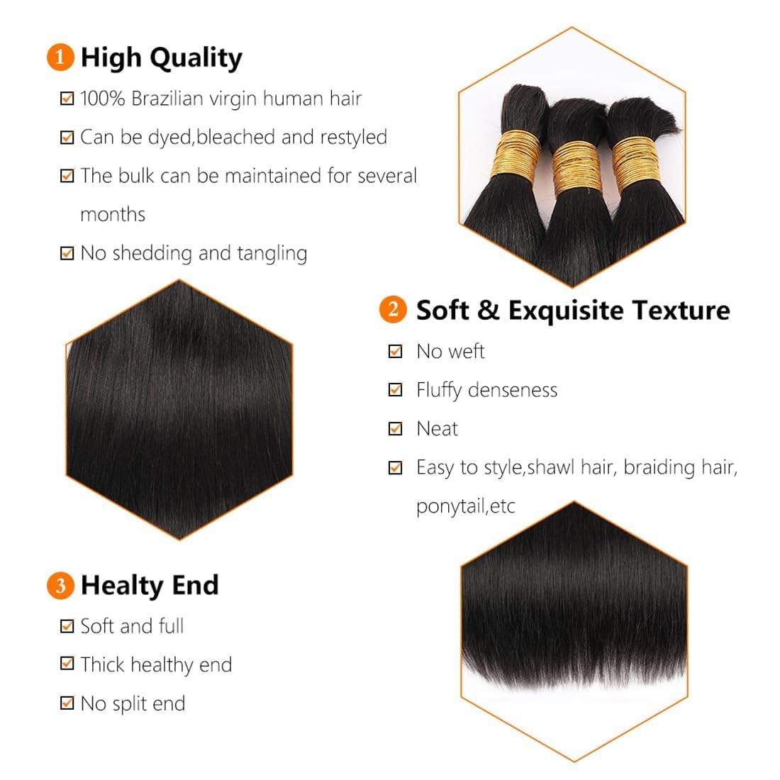 Human Braiding Hair for Boho Braids 20inch Straight Bulk Human Hair Extensions for Braiding No Weft Brazilian Virgin Human Braiding Hair for Black Woman Straight 1 Bundle 100g Natural Black-Mielox Beauty