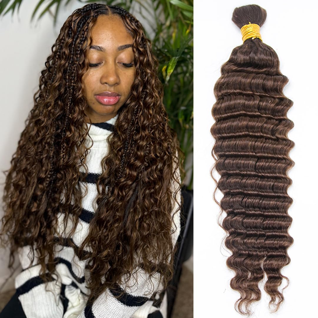 #4 Deep Wave Human Braiding Hair, 20 Inch 100G 100% Real Human Boho Braiding Hair for Natural Bohemian Braids-Mielox Beauty