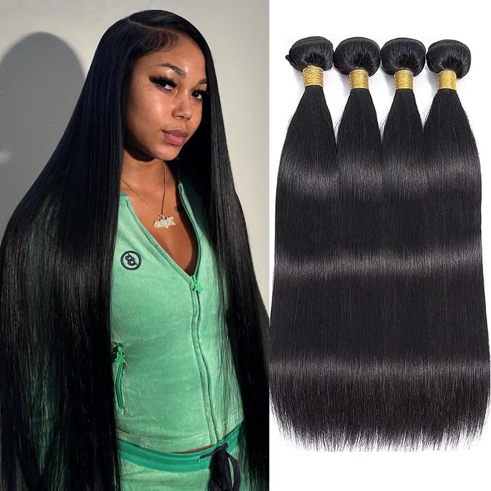 luxury quality 12A Straight Bundles Human Hair, 100g/Pack Unprocessed Virgin Human Hair Weave Bundles Deals, Soft Double Weft Quick Weave Extensions for Women