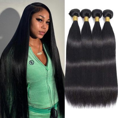 luxury quality 12A Straight Bundles Human Hair, 100g/Pack Unprocessed Virgin Human Hair Weave Bundles Deals, Soft Double Weft Quick Weave Extensions for Women