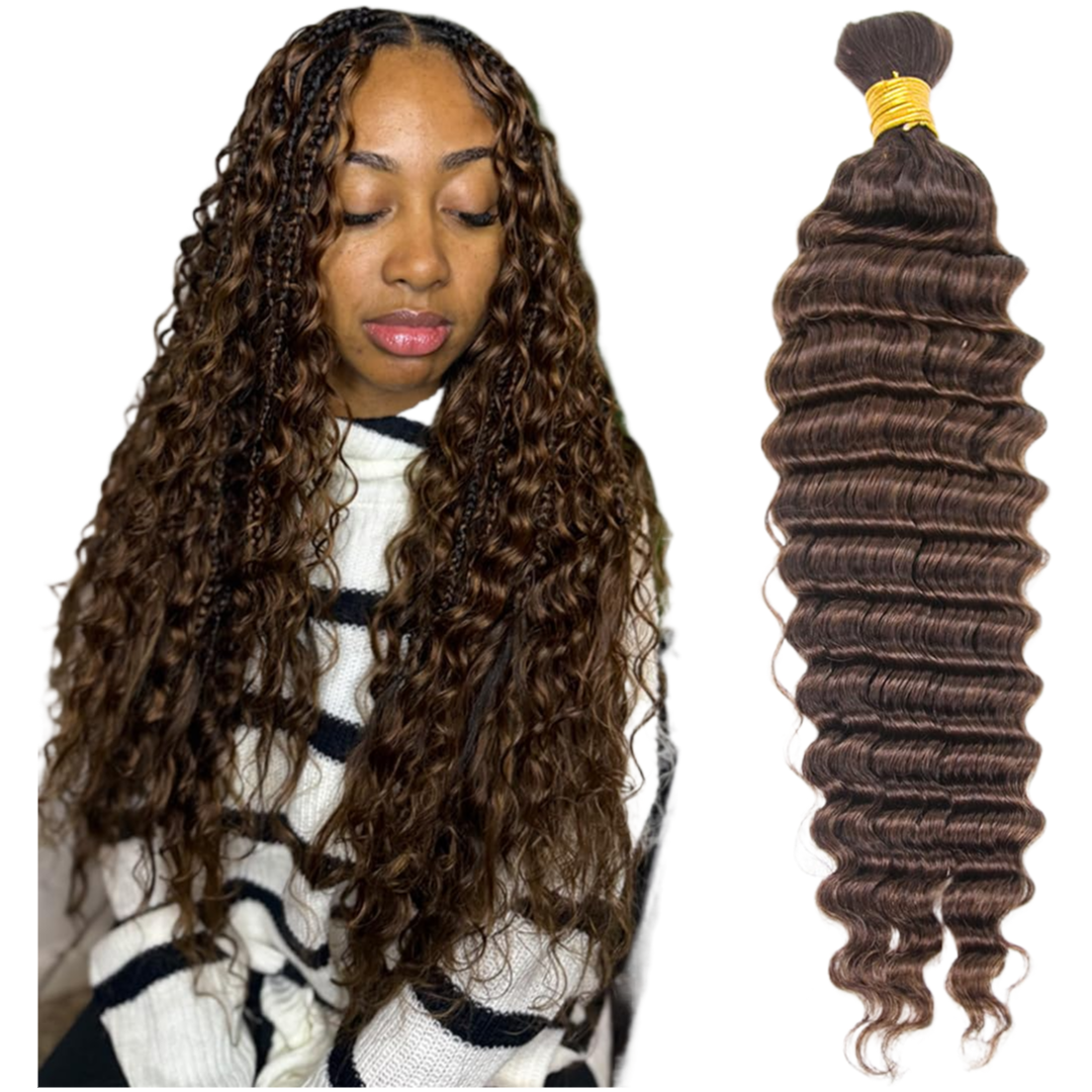 #4 Deep Wave Human Braiding Hair, 20 Inch 100G 100% Real Human Boho Braiding Hair for Natural Bohemian Braids-Mielox Beauty
