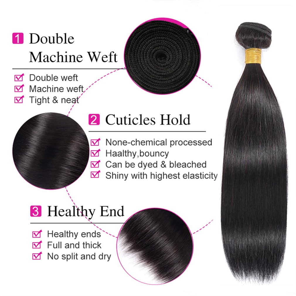luxury quality 12A Straight Bundles Human Hair, 100g/Pack Unprocessed Virgin Human Hair Weave Bundles Deals, Soft Double Weft Quick Weave Extensions for Women