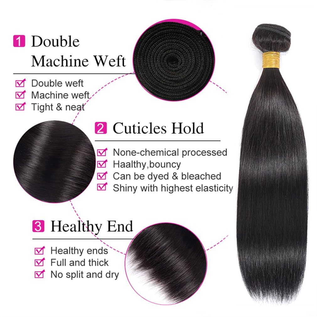 luxury quality 12A Straight Bundles Human Hair, 100g/Pack Unprocessed Virgin Human Hair Weave Bundles Deals, Soft Double Weft Quick Weave Extensions for Women