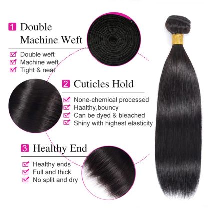 luxury quality 12A Straight Bundles Human Hair, 100g/Pack Unprocessed Virgin Human Hair Weave Bundles Deals, Soft Double Weft Quick Weave Extensions for Women