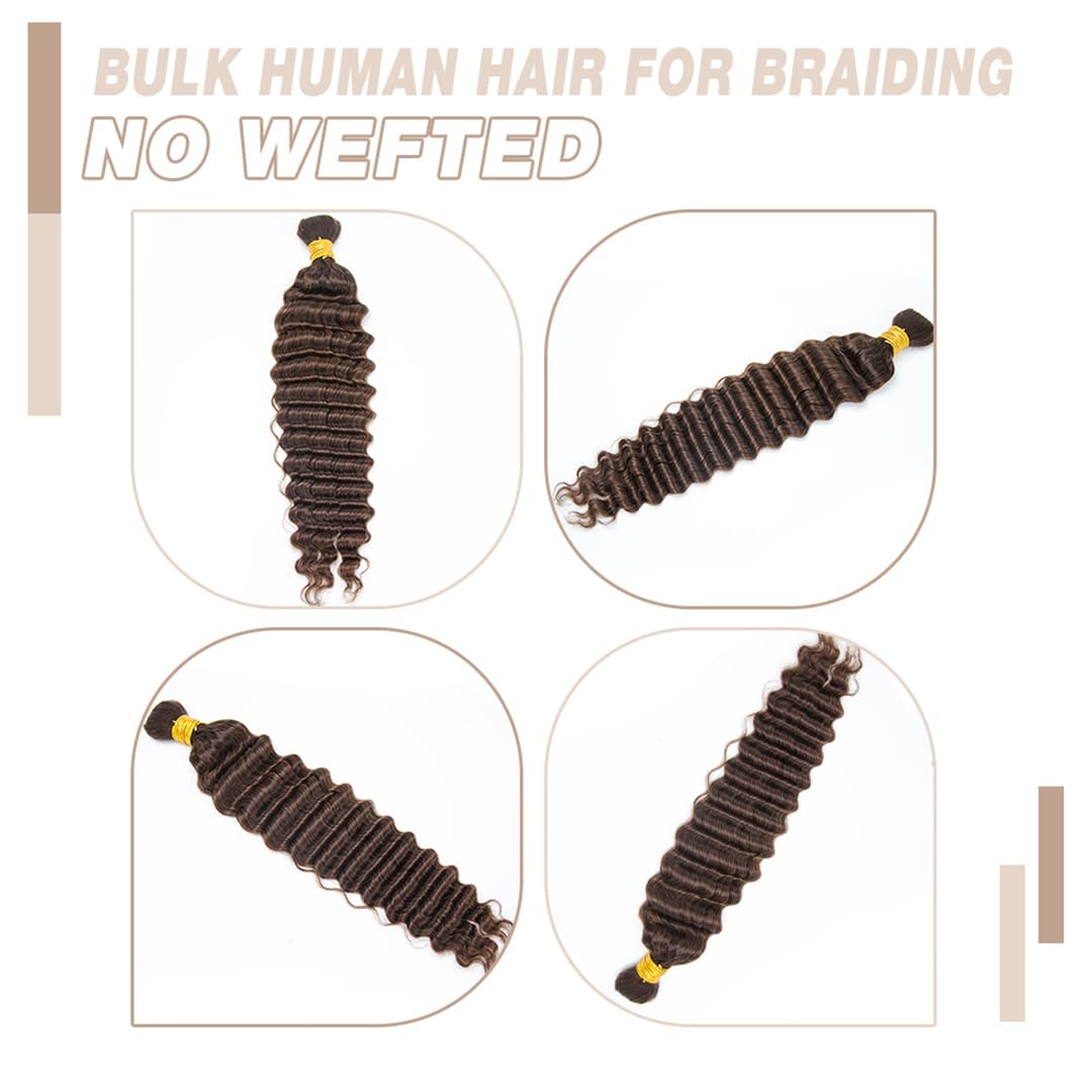 #4 Deep Wave Human Braiding Hair, 20 Inch 100G 100% Real Human Boho Braiding Hair for Natural Bohemian Braids-Mielox Beauty