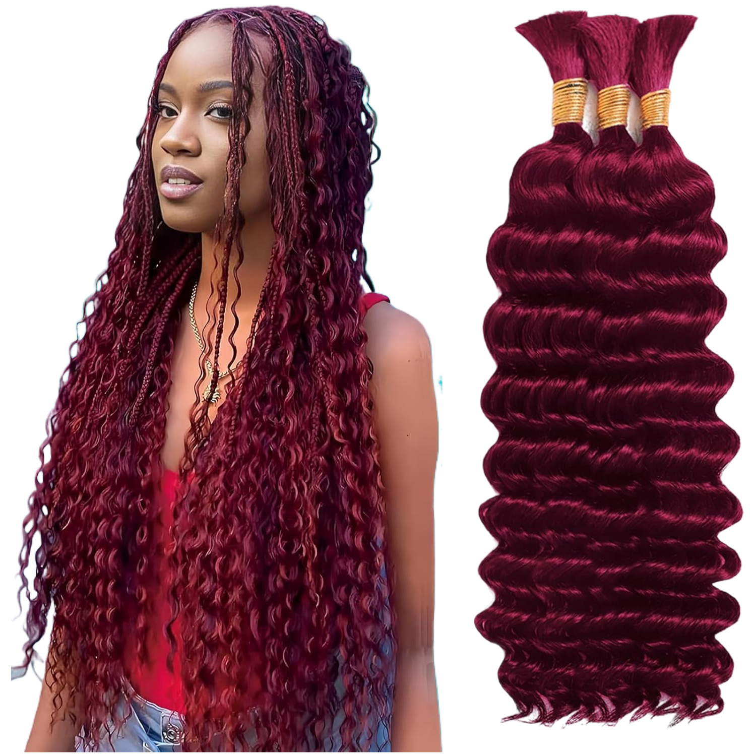 20 Inch 12A Deep Wave Curly Boho Human Braiding Hair, 100g Natural Bulk Human Hair for Knotless Bohemian Braids ,hair extensions-Mielox Beauty