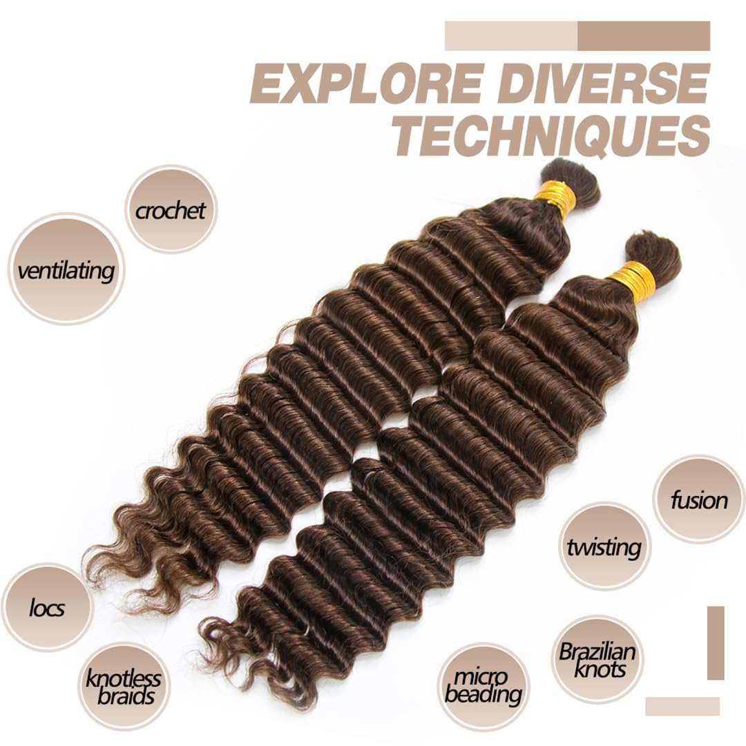 #4 Deep Wave Human Braiding Hair, 20 Inch 100G 100% Real Human Boho Braiding Hair for Natural Bohemian Braids-Mielox Beauty