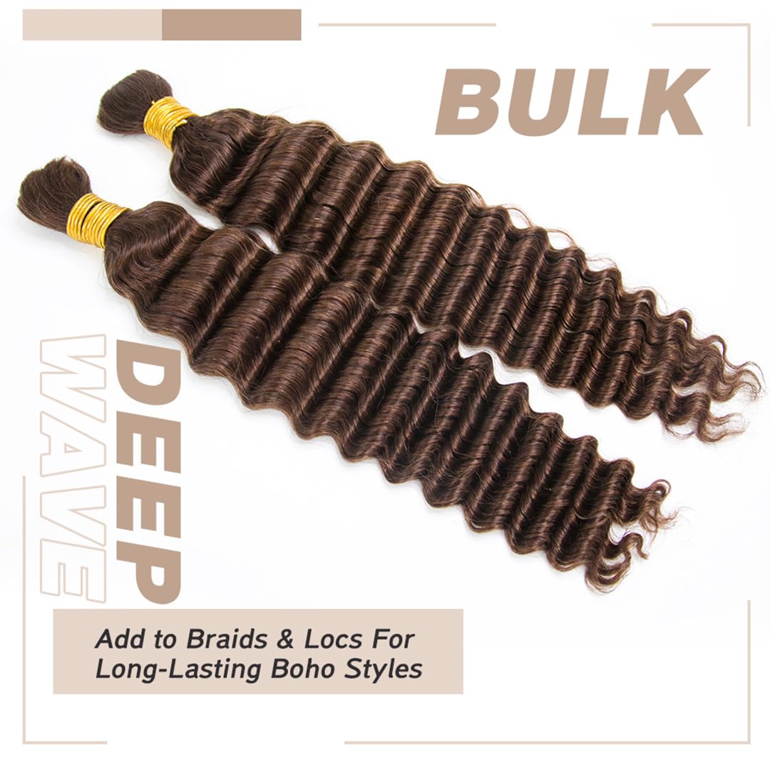 #4 Deep Wave Human Braiding Hair, 20 Inch 100G 100% Real Human Boho Braiding Hair for Natural Bohemian Braids-Mielox Beauty