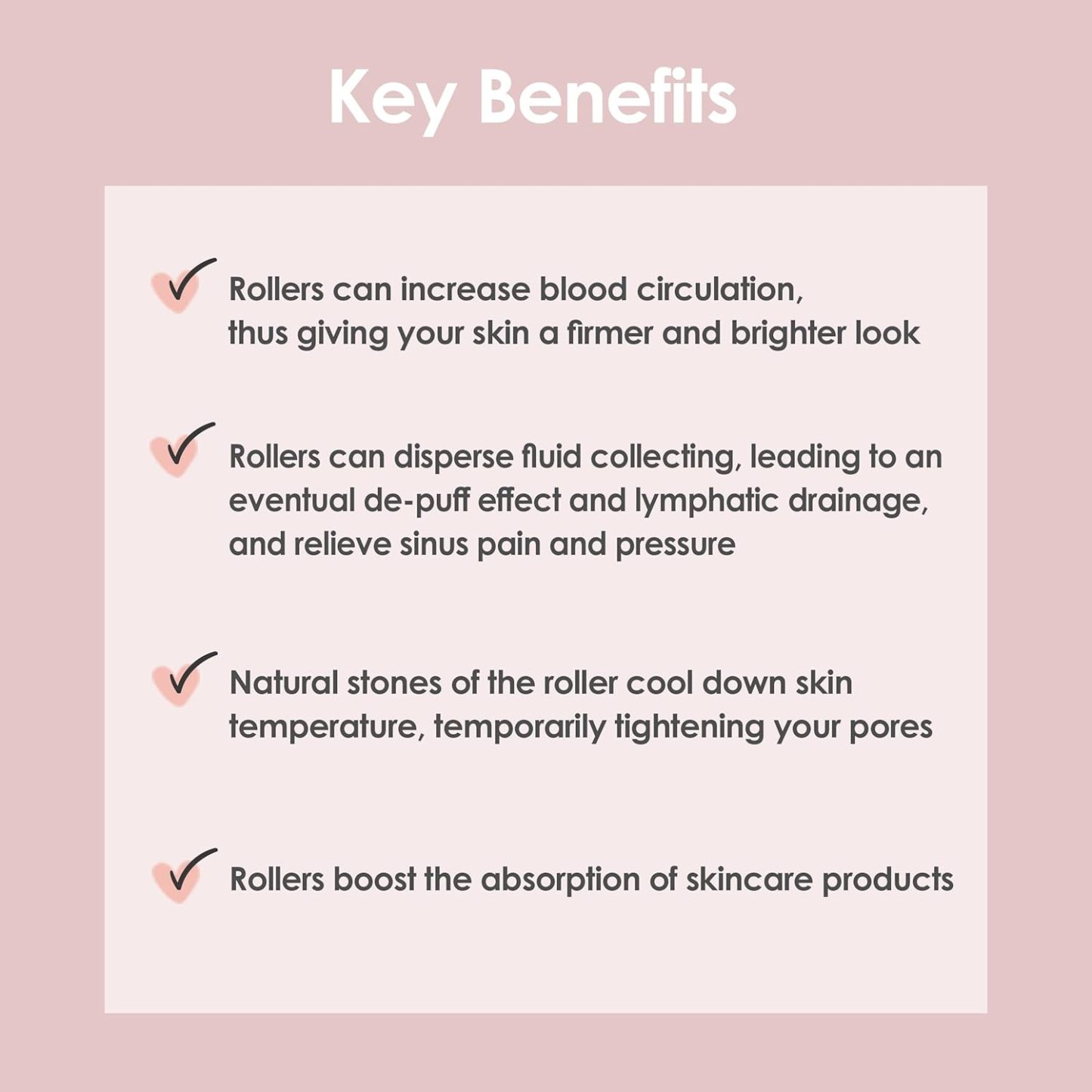  Pink rose quartz facial massage roller with acrylic handle. Suitable for face.Eye and Neck: Facial Massager -100% Natural Rose Quartz | Lymphatic Drainage | Improving Fine Lines Skincare tool