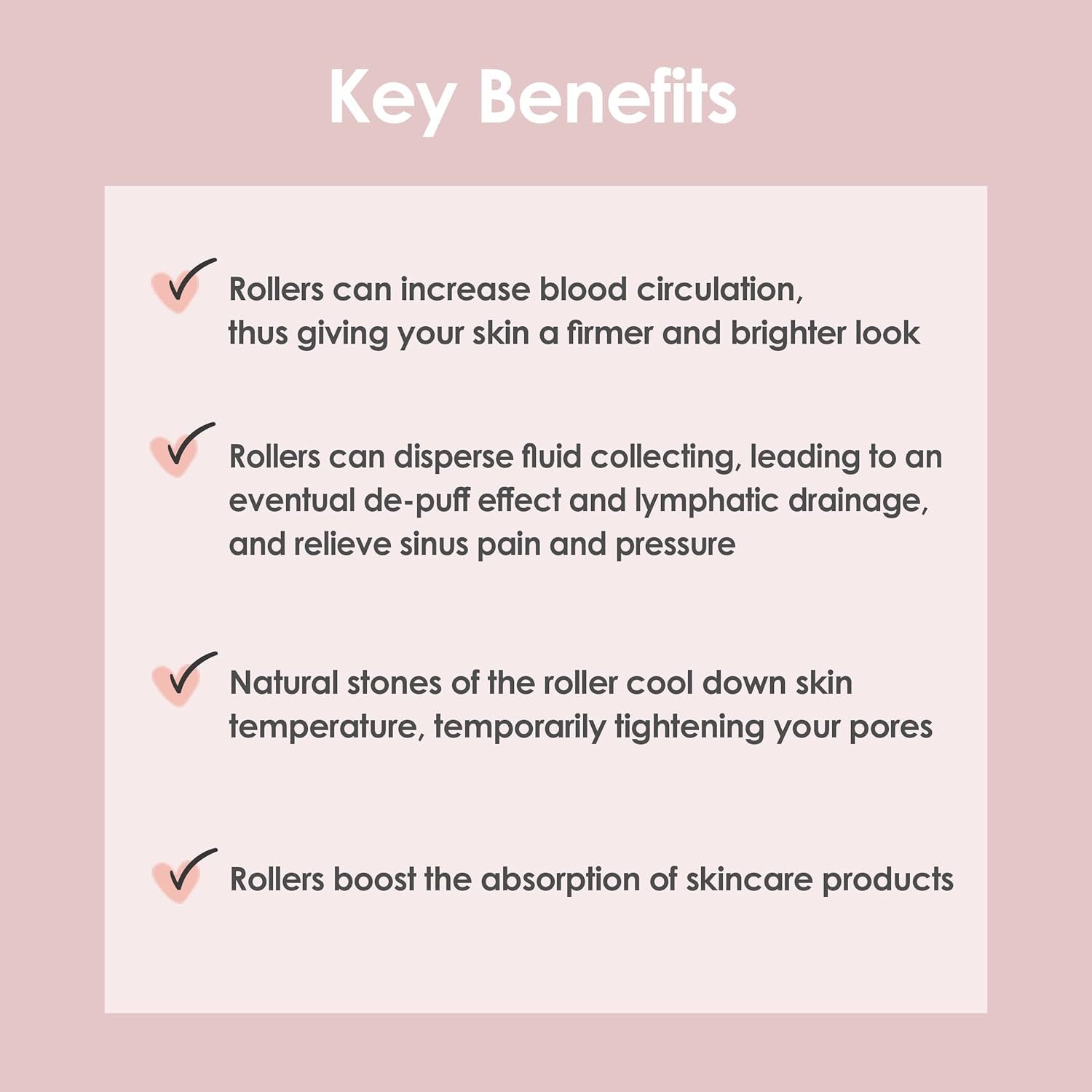  Pink rose quartz facial massage roller with acrylic handle. Suitable for face.Eye and Neck: Facial Massager -100% Natural Rose Quartz | Lymphatic Drainage | Improving Fine Lines Skincare tool