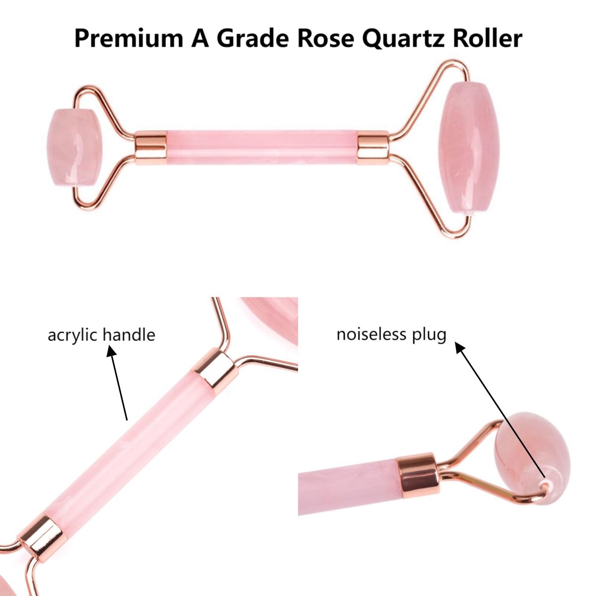  Pink rose quartz facial massage roller with acrylic handle. Suitable for face.Eye and Neck: Facial Massager -100% Natural Rose Quartz | Lymphatic Drainage | Improving Fine Lines Skincare tool