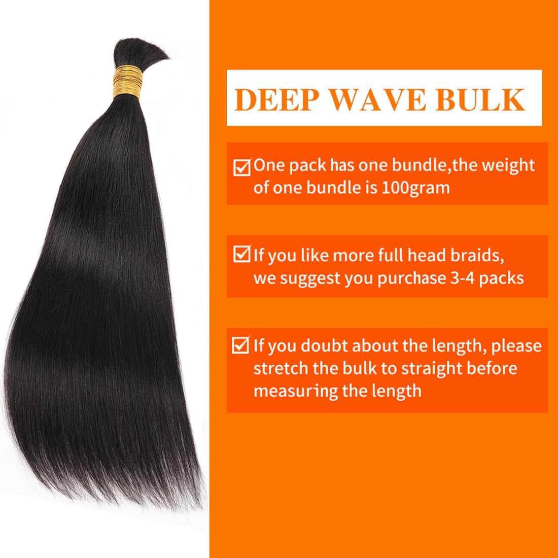 Human Braiding Hair for Boho Braids 20inch Straight Bulk Human Hair Extensions for Braiding No Weft Brazilian Virgin Human Braiding Hair for Black Woman Straight 1 Bundle 100g Natural Black-Mielox Beauty