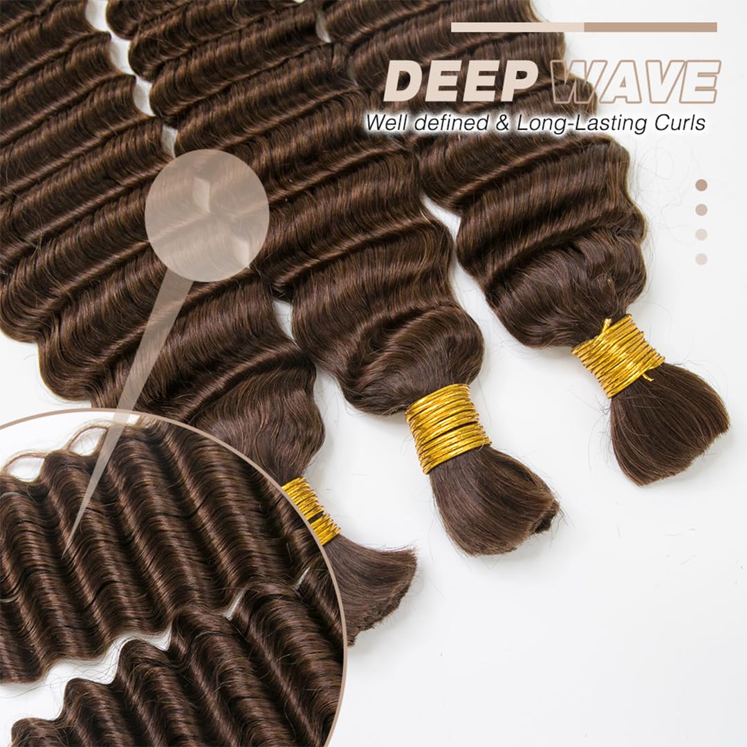 #4 Deep Wave Human Braiding Hair, 20 Inch 100G 100% Real Human Boho Braiding Hair for Natural Bohemian Braids-Mielox Beauty
