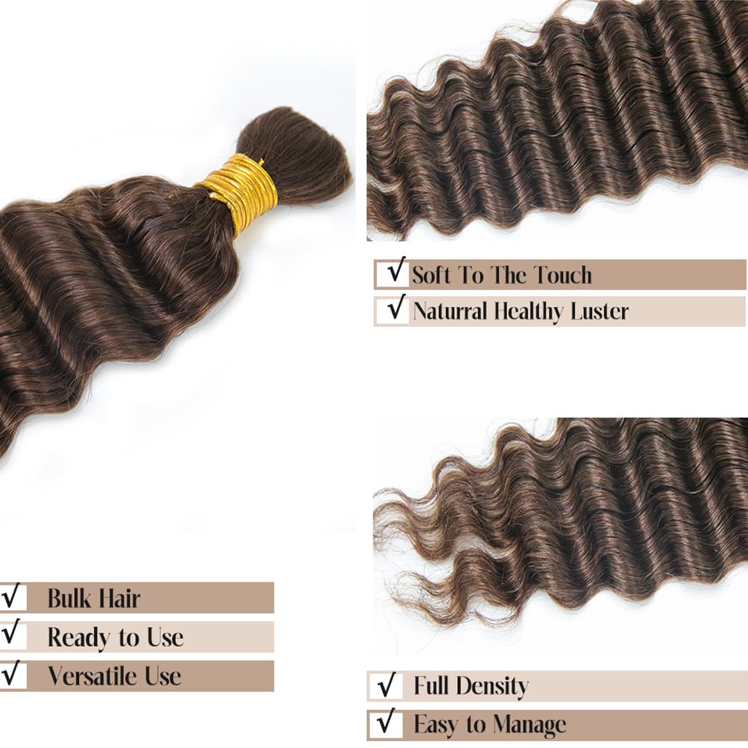 #4 Deep Wave Human Braiding Hair, 20 Inch 100G 100% Real Human Boho Braiding Hair for Natural Bohemian Braids-Mielox Beauty