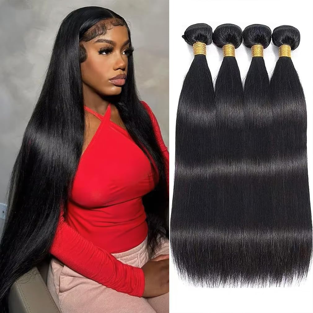 luxury quality 12A Straight Bundles Human Hair, 100g/Pack Unprocessed Virgin Human Hair Weave Bundles Deals, Soft Double Weft Quick Weave Extensions for Women-Mielox Beauty