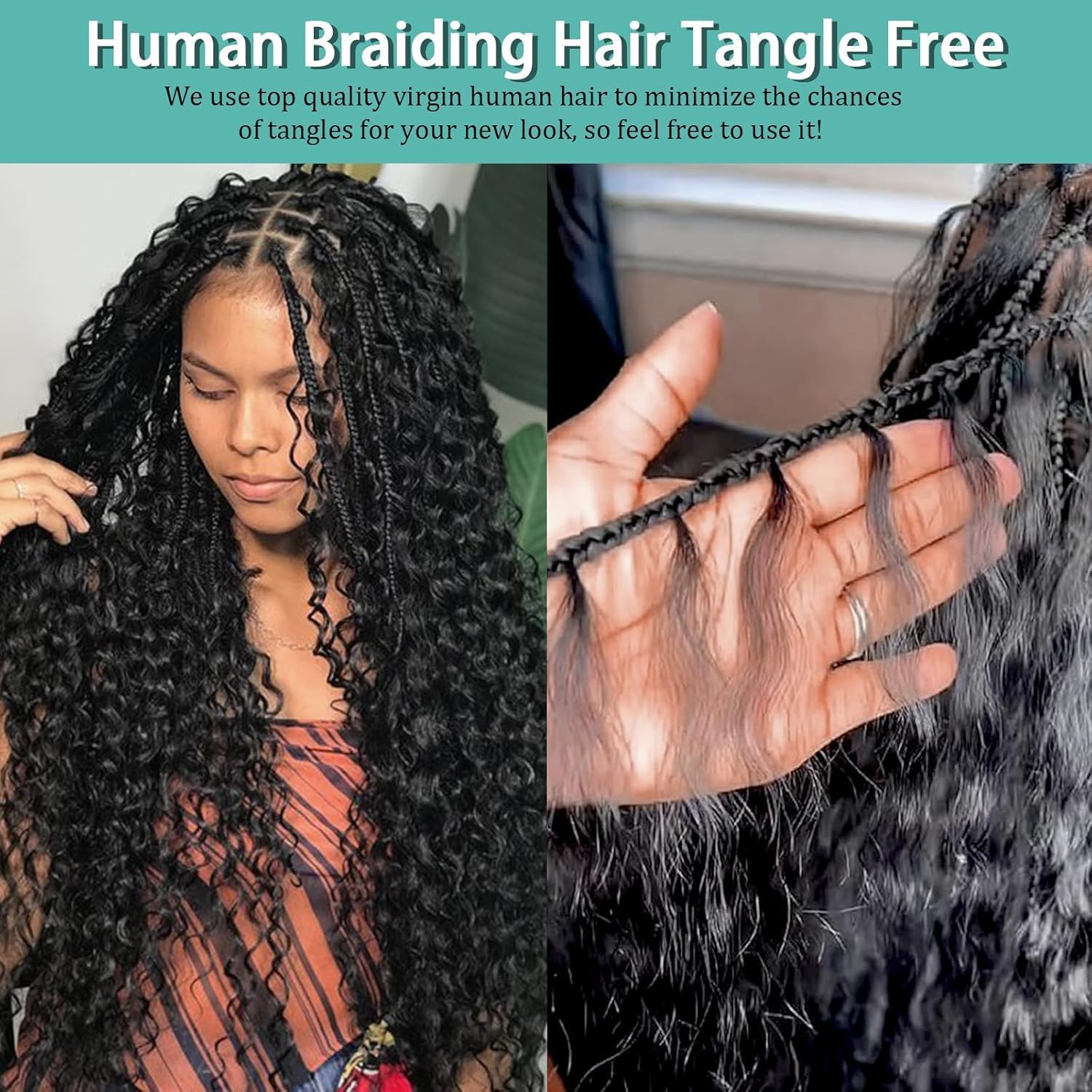 20 Inch 12A Deep Wave Curly Boho Human Braiding Hair, 100g Natural Bulk Human Hair for Knotless Bohemian Braids ,hair extensions-Mielox Beauty