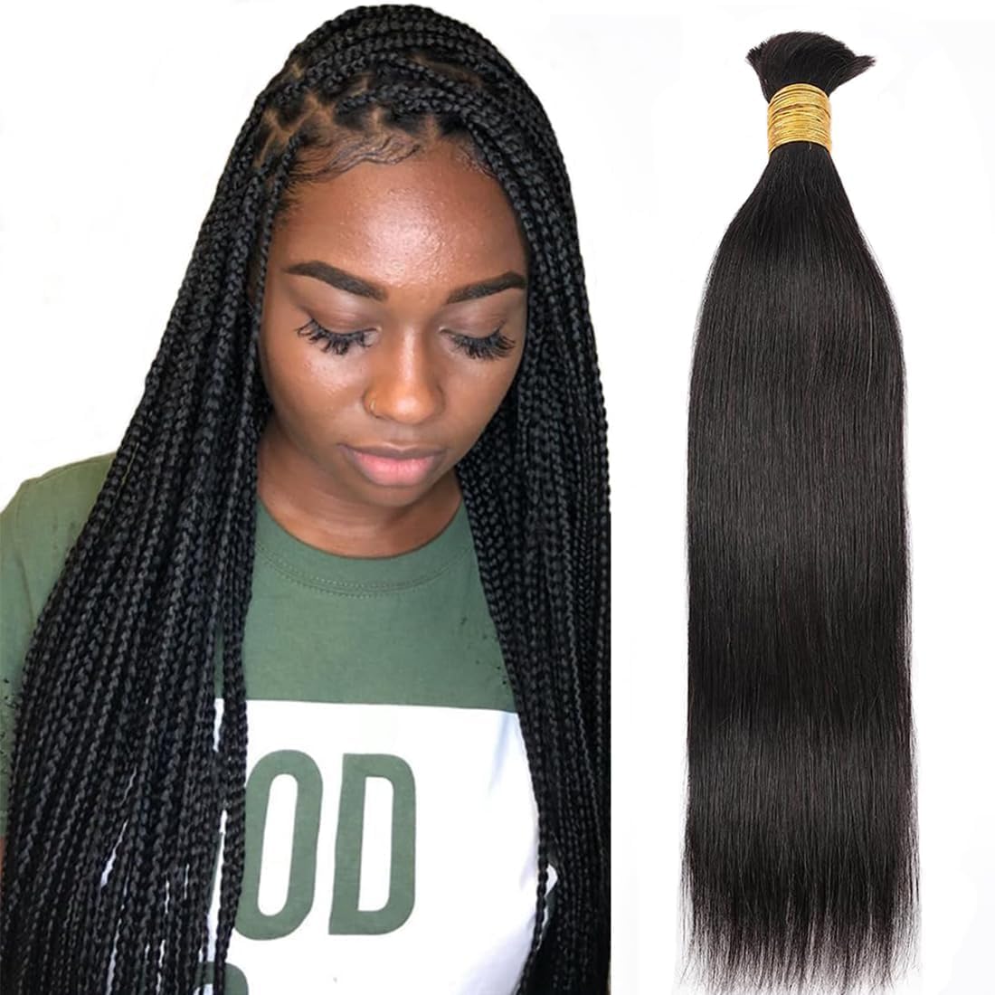 Human Braiding Hair for Boho Braids 20inch Straight Bulk Human Hair Extensions for Braiding No Weft Brazilian Virgin Human Braiding Hair for Black Woman Straight 1 Bundle 100g Natural Black-Mielox Beauty