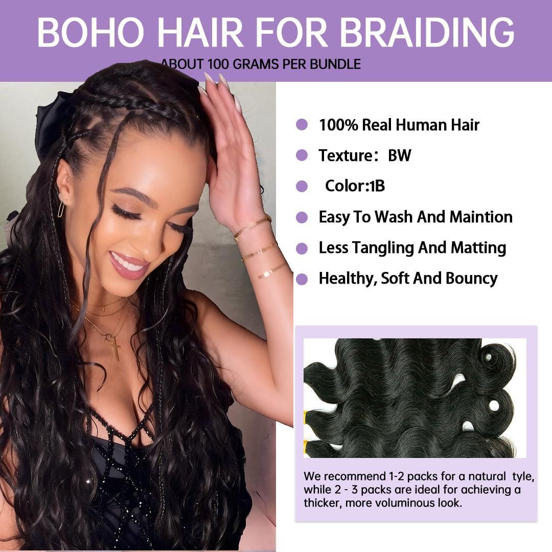 Unprocessed Body Wave Human Hair for Boho Braids - 18inch 100G Braiding Hair Bundles-Mielox Beauty