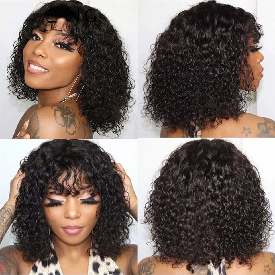 Curly Bob Wig Human Hair  HD Lace Frontal Deep Wave Wigs for Black Women Short Bob Wig Human Hair Glueless Wear and Go Pre Plucked Deep Wave Lace Wigs Natural Black 14 Inch