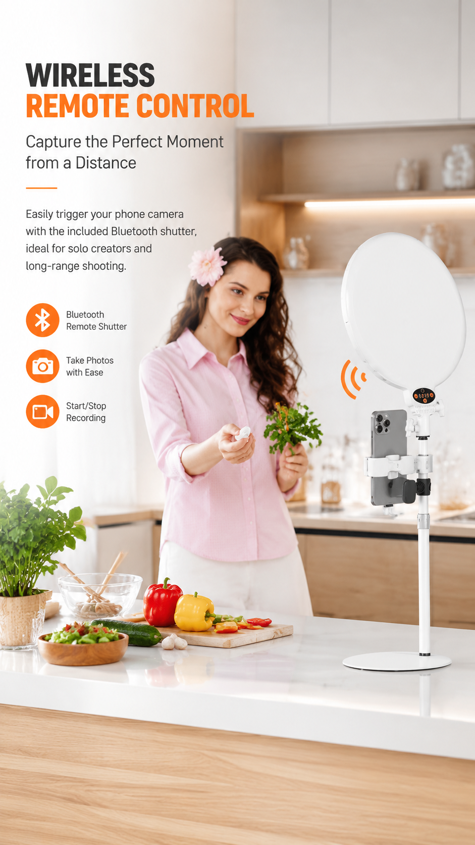 ring light, professional ring light, dimmable LED ring light, high CRI ring light, streaming light, makeup light, video conferencing light, touch & remote, phone holder ring light, studio lighting