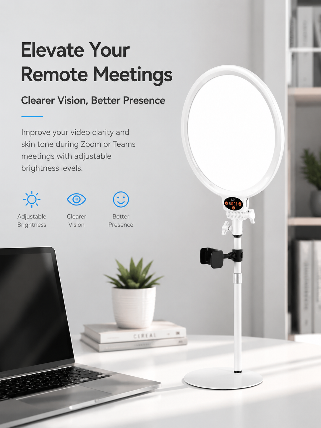 ring light, professional ring light, dimmable LED ring light, high CRI ring light, streaming light, makeup light, video conferencing light, touch & remote, phone holder ring light, studio lighting