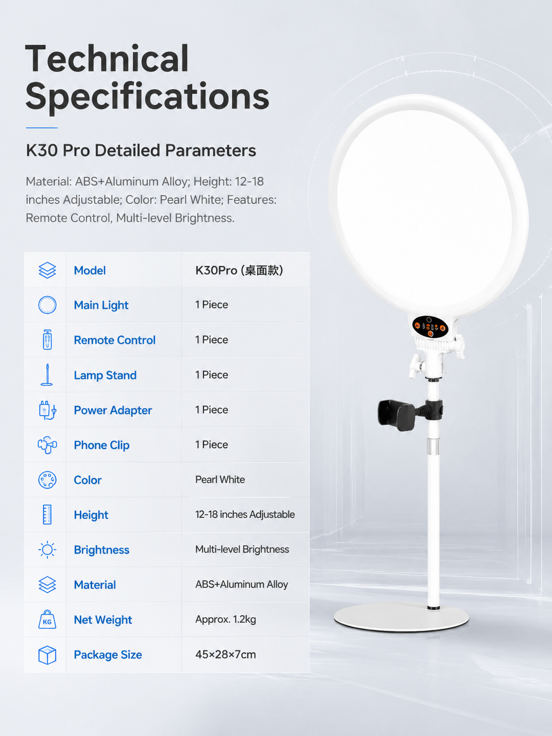 ring light, professional ring light, dimmable LED ring light, high CRI ring light, streaming light, makeup light, video conferencing light, touch & remote, phone holder ring light, studio lighting