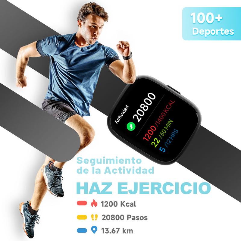 Reloj inteligente multifunción para hombre y mujer, rastreador de Fitness de 1,83 inch, con rastreador de pasos / rastreador de actividad, podómetro, reloj inteligente para responder / hacer llamadas, Compatible con Android iOS