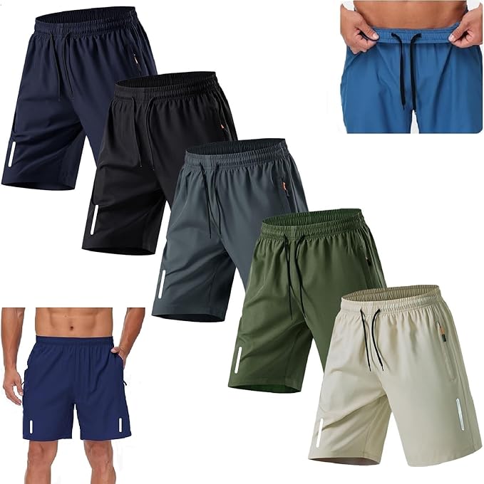 Paquete de 5 Shorts Deportivos Hombre, Pantalones Cortos de Entrenamiento de Secado rápido para Hombre, Pantalones Cortos Deportivos con Bolsillos Y Cintura Elástica