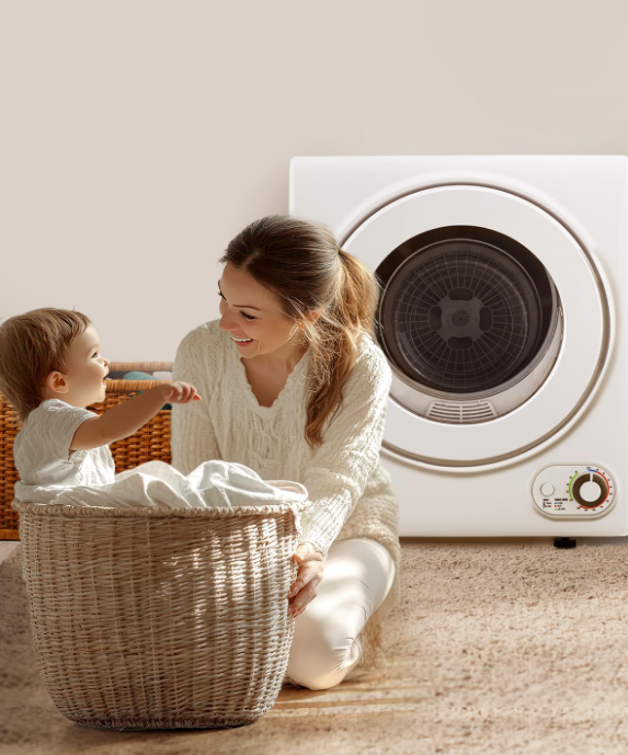 Secadora portátil de 110 V – Secadora compacta de ropa de 850 W con 4 modos de secado automático, tina de acero inoxidable, perilla de control simple para apartamentos, dormitorios y