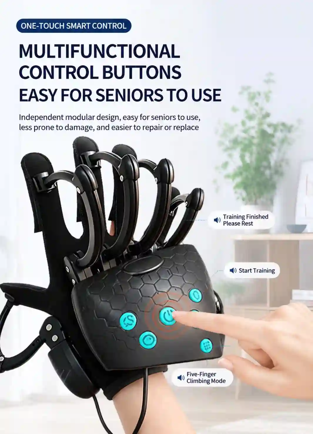 Smart Hand Training Glove with Exoskeleton Support – Adjustable Finger Exercise Device