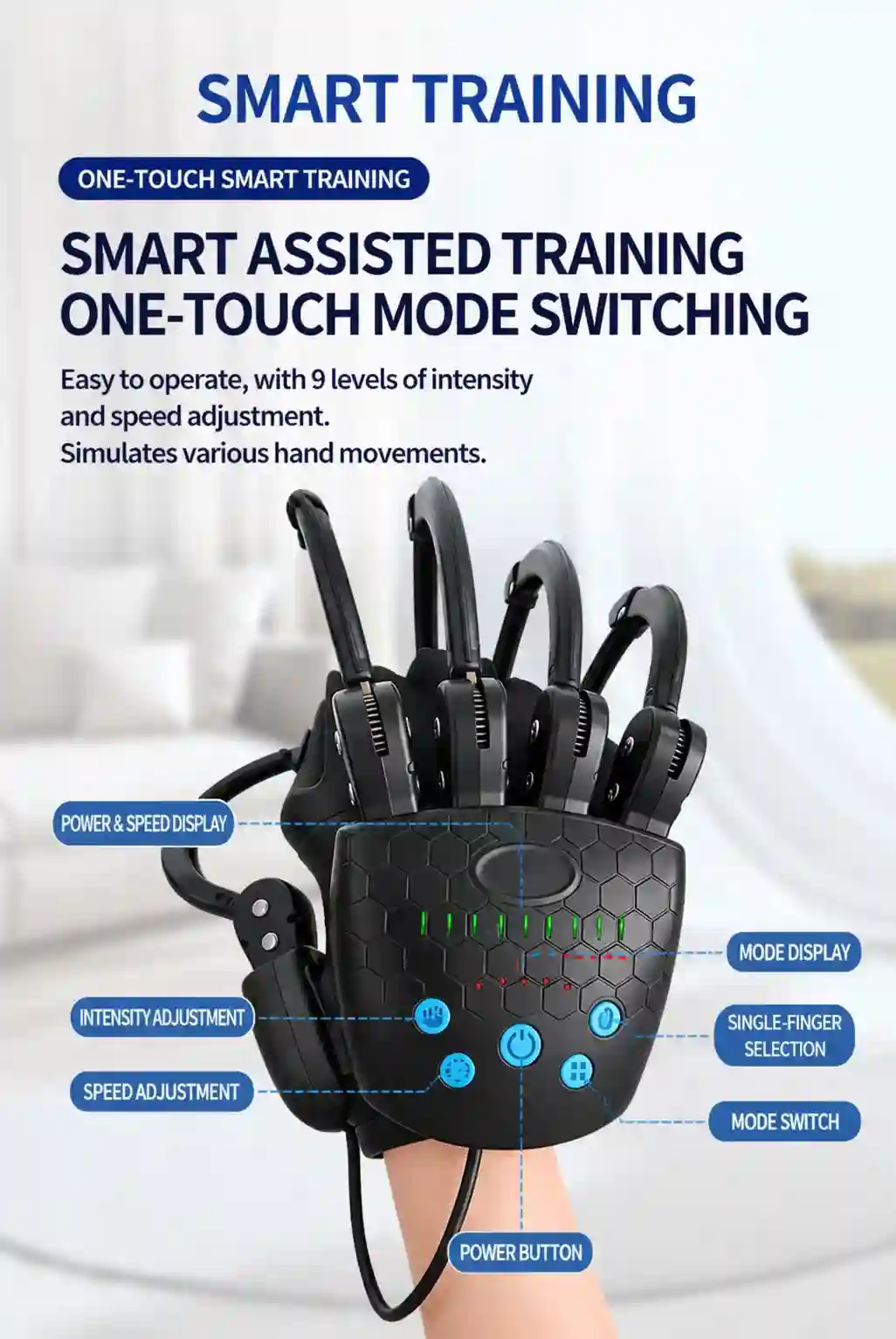 Smart Hand Training Glove with Exoskeleton Support – Adjustable Finger Exercise Device