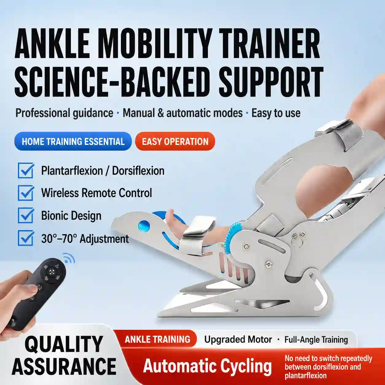 Electric Ankle Mobility Trainer with Remote Control – Adjustable Dorsiflexion & Plantarflexion Support