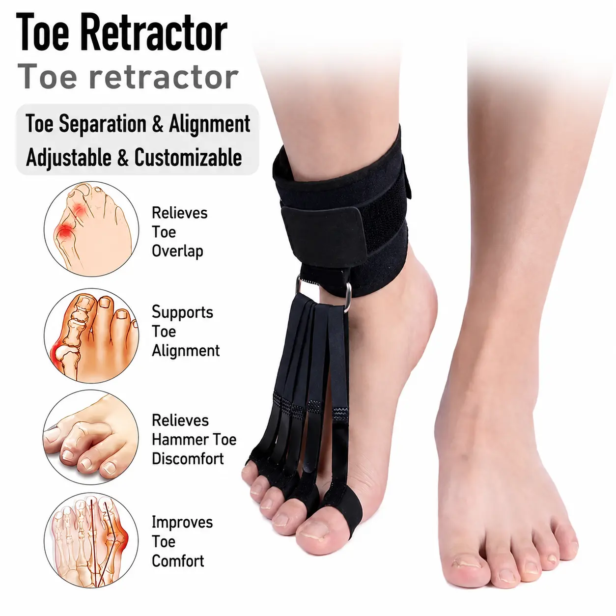 Adjustable Toe Retractor Support for Overlapping Toes & Hammer Toe Comfort