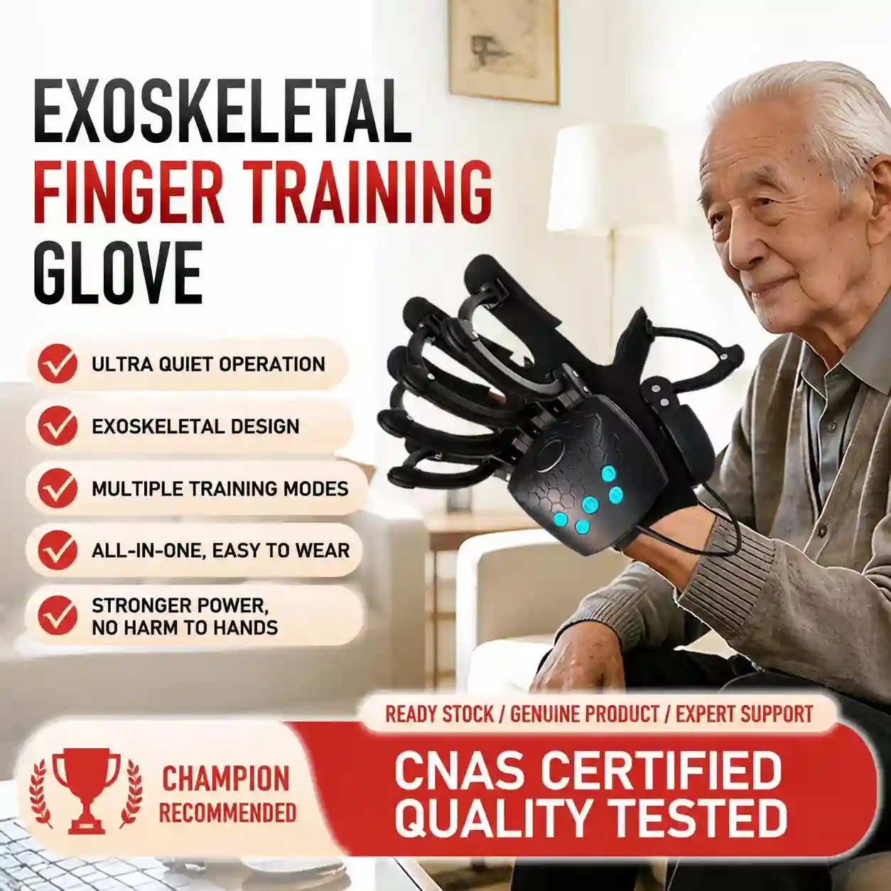 Smart Hand Training Glove with Exoskeleton Support – Adjustable Finger Exercise Device