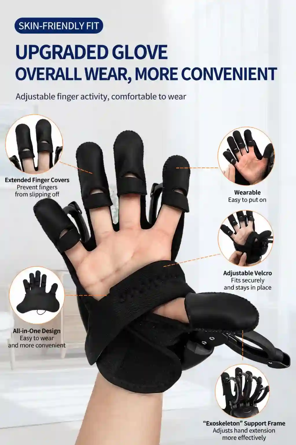 Smart Hand Training Glove with Exoskeleton Support – Adjustable Finger Exercise Device
