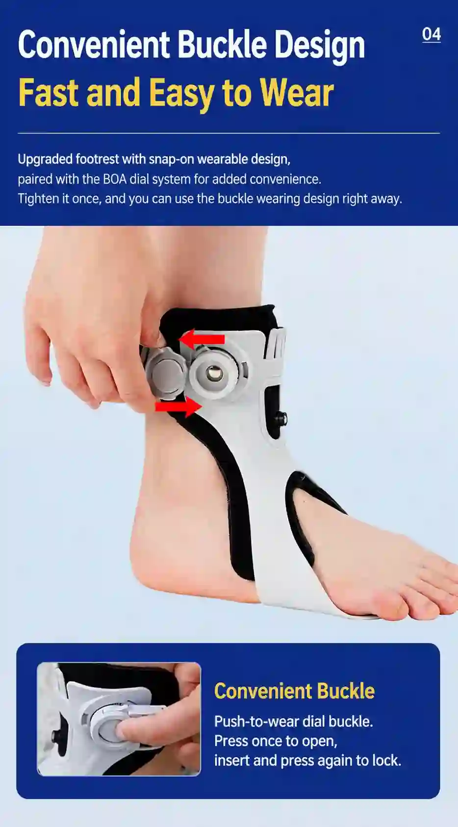 Adjustable BOA Dial Foot Drop Ankle Support Brace – Unisex Stabilizing Orthosis for Walking Assistance