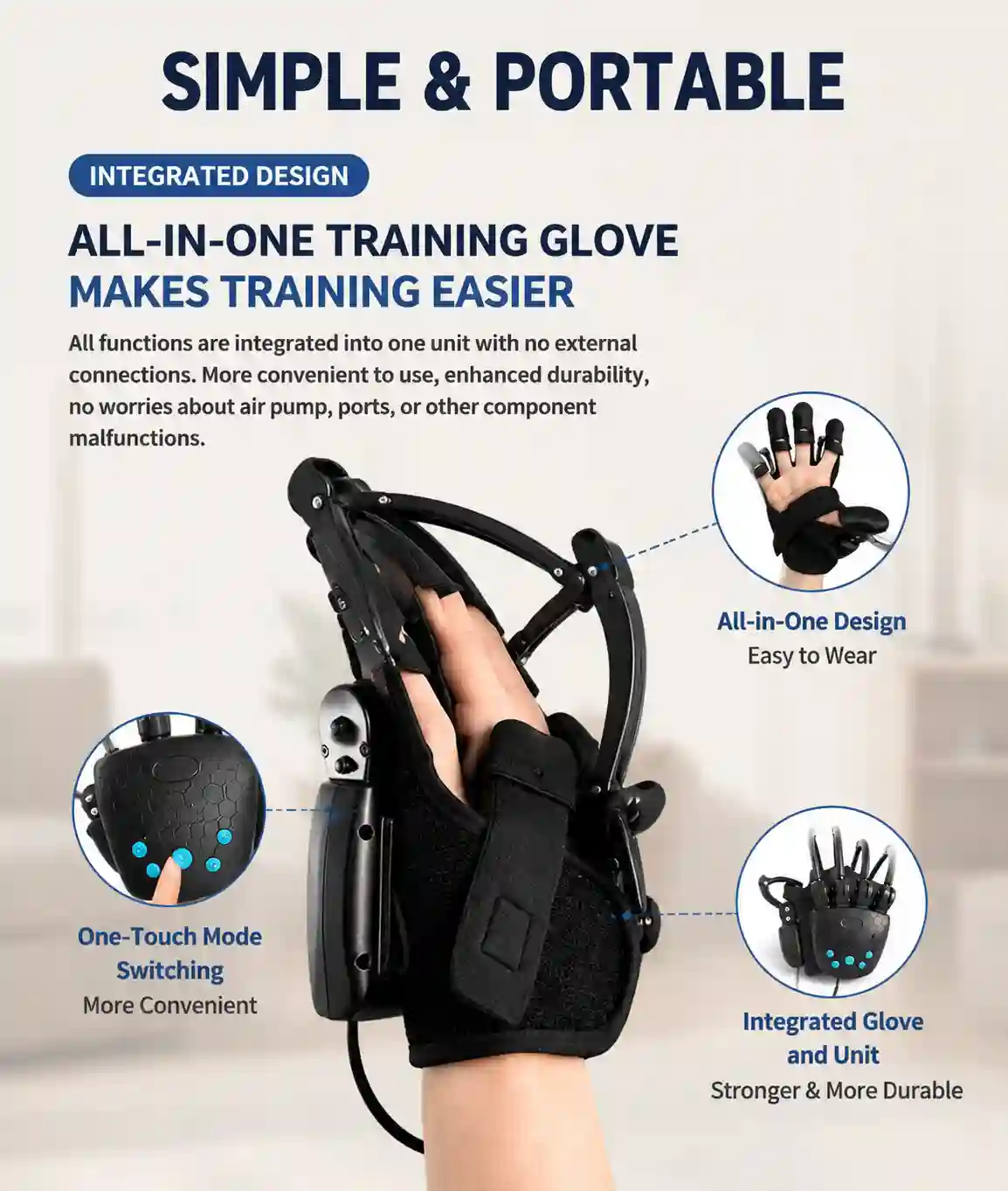 Smart Hand Training Glove with Exoskeleton Support – Adjustable Finger Exercise Device