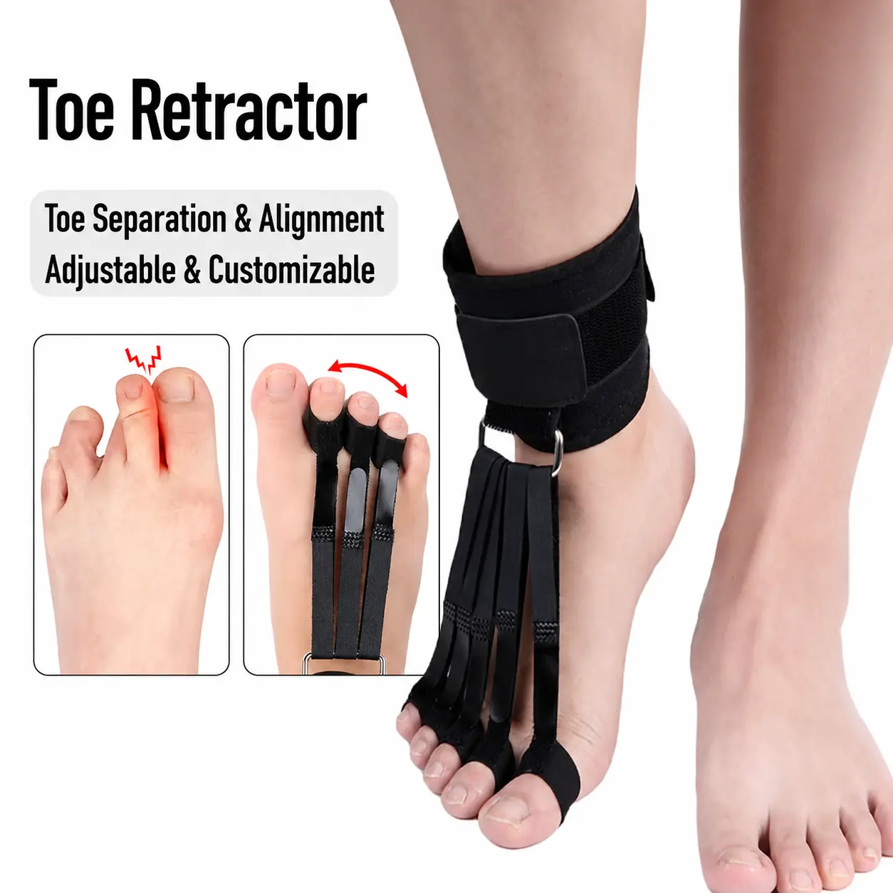 Adjustable Toe Retractor Support for Overlapping Toes & Hammer Toe Comfort