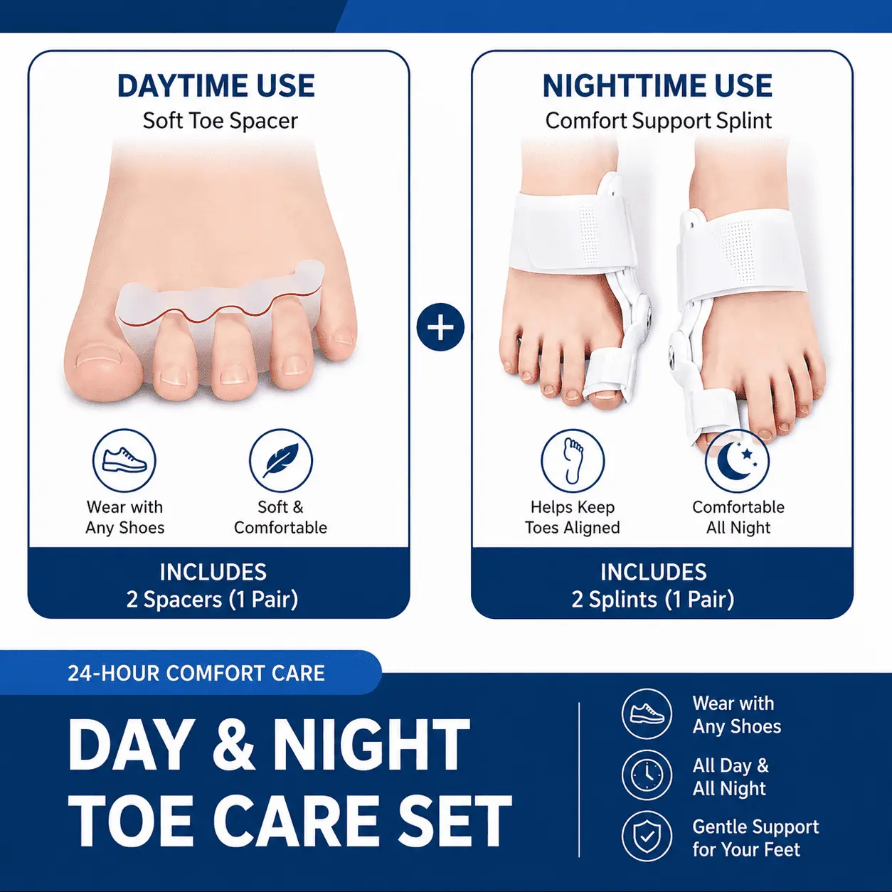 Velunor Day & Night Toe Spacer Comfort Set