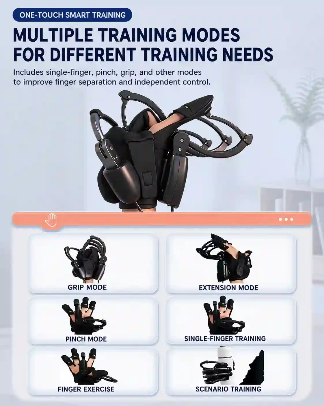 Smart Hand Training Glove with Exoskeleton Support – Adjustable Finger Exercise Device