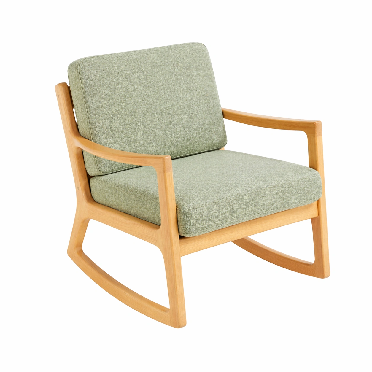 Schaukelstuhl Holz Natur mit gruenem Polster-dunvexa