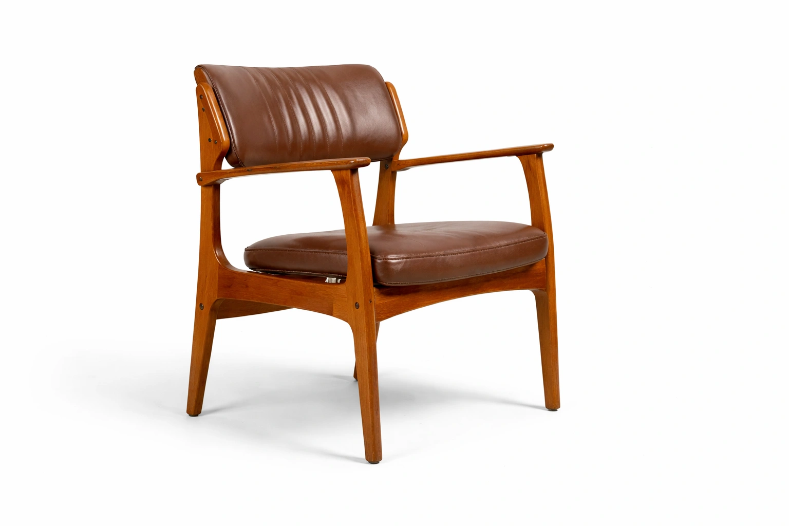 Armchair Holz Natur mit Lederpolster Braun-dunvexa