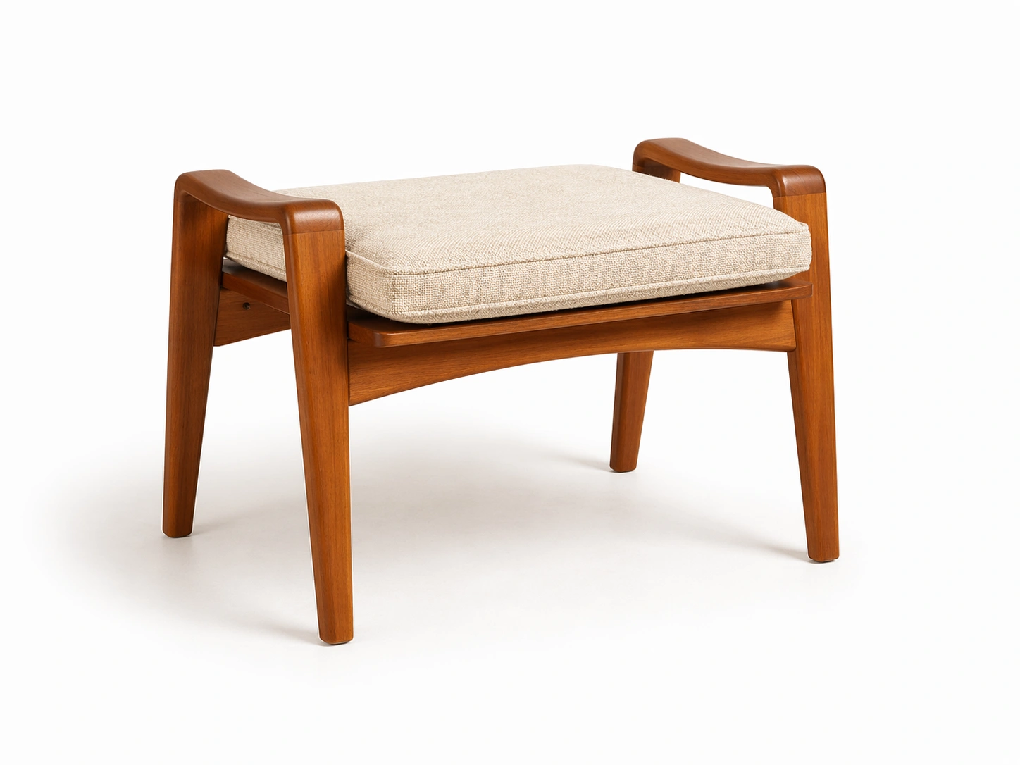 Hocker Holz Natur mit Stoffpolster Beige Armlehne-dunvexa