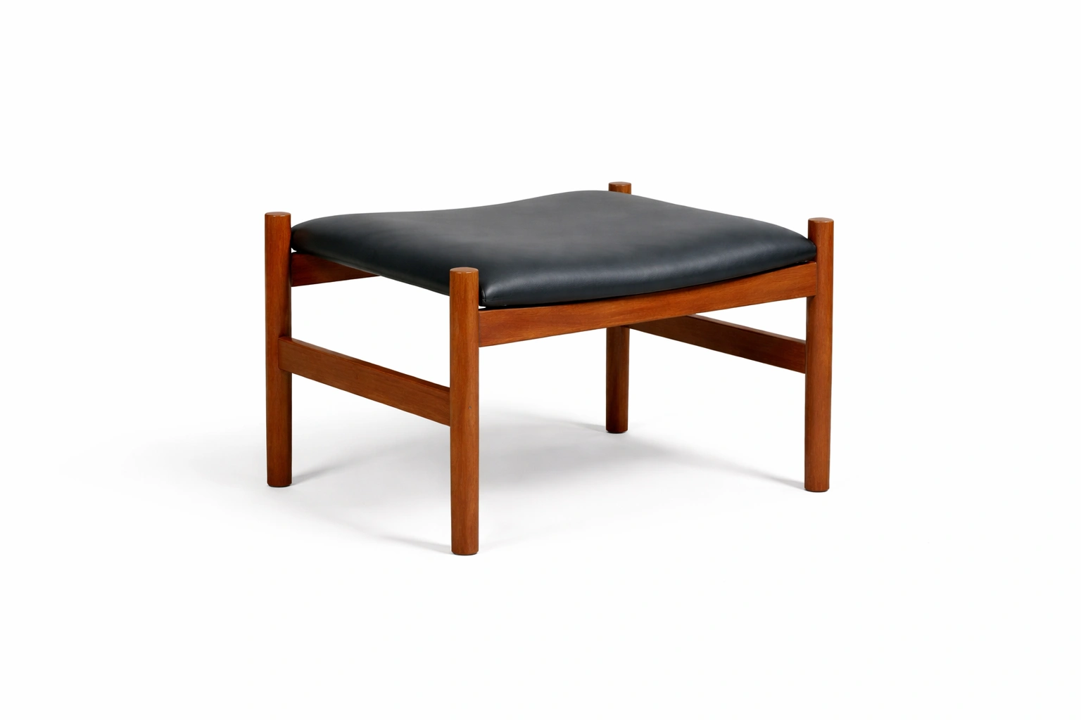 Hocker Holz Natur mit Lederpolster Schwarz-dunvexa